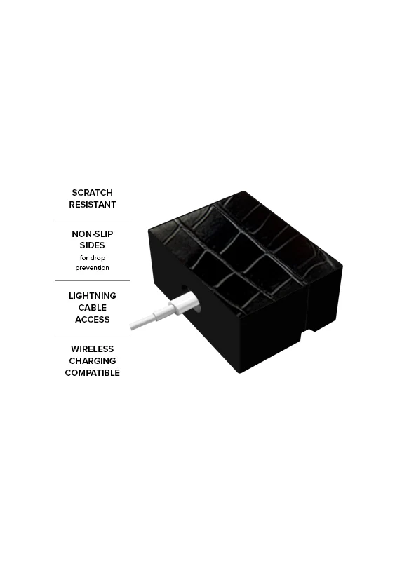 SQUARE® Black Crocodile Faux Leather AirPods Case - Image 8
