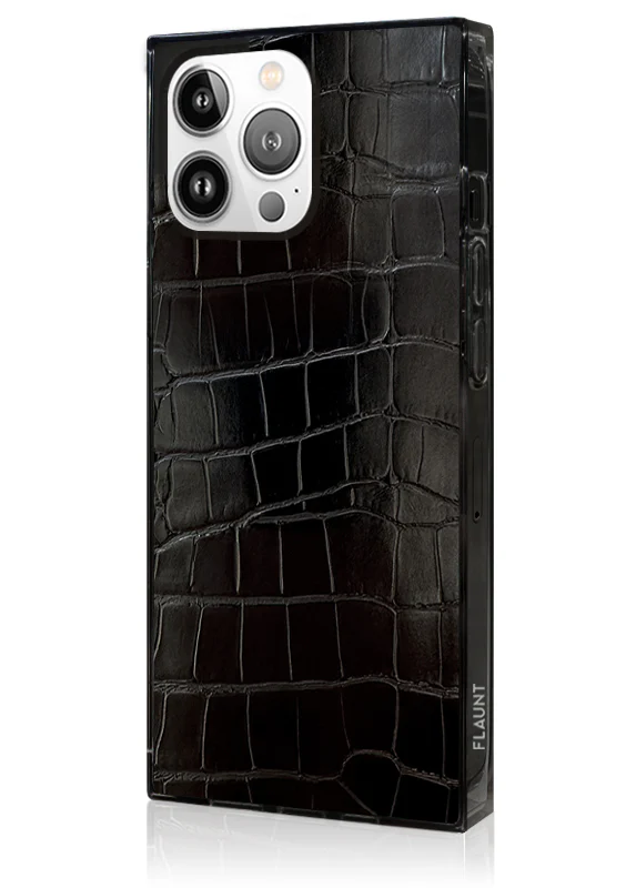 SQUARE® Black Crocodile Faux Leather iPhone Case - Image 24
