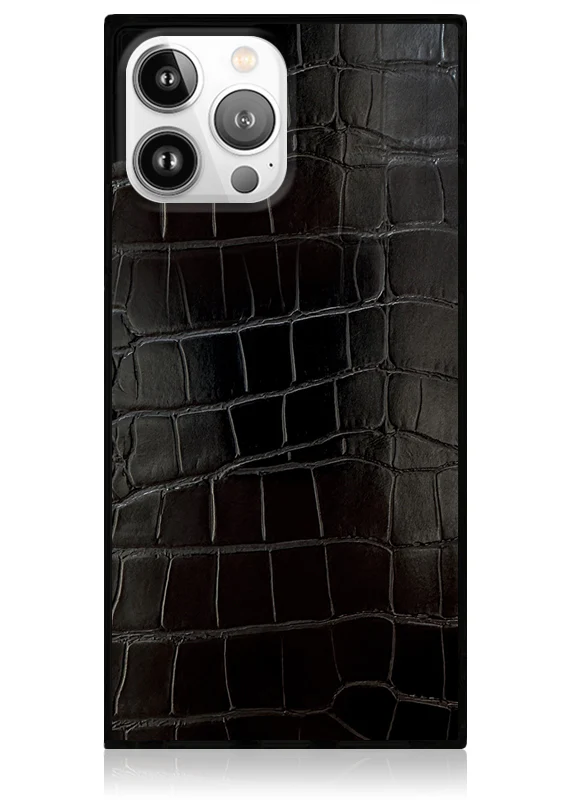 SQUARE® Black Crocodile Faux Leather iPhone Case - Image 25