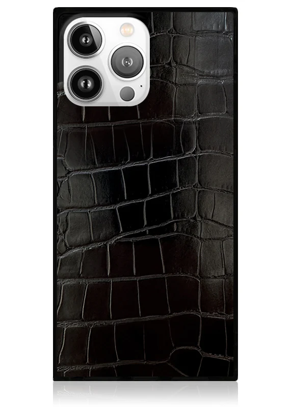 SQUARE® Black Crocodile Faux Leather iPhone Case - Image 51