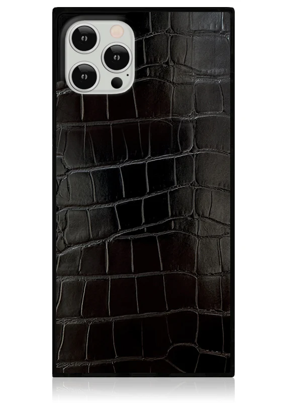 SQUARE® Black Crocodile Faux Leather iPhone Case - Image 9